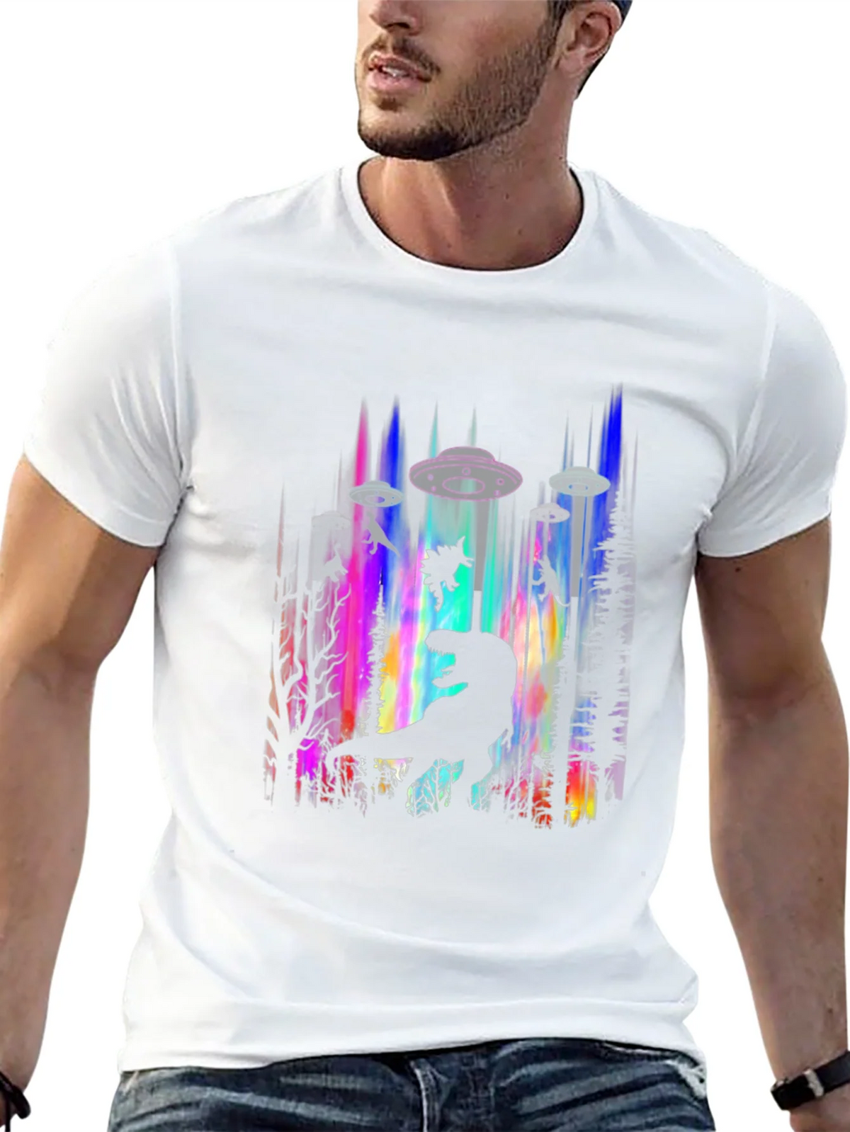 Dinosaur Alien Abduction Graphic Tee