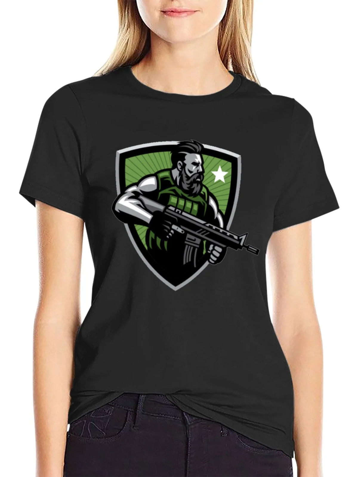 Tactical Soldier Graphic Tee - Black