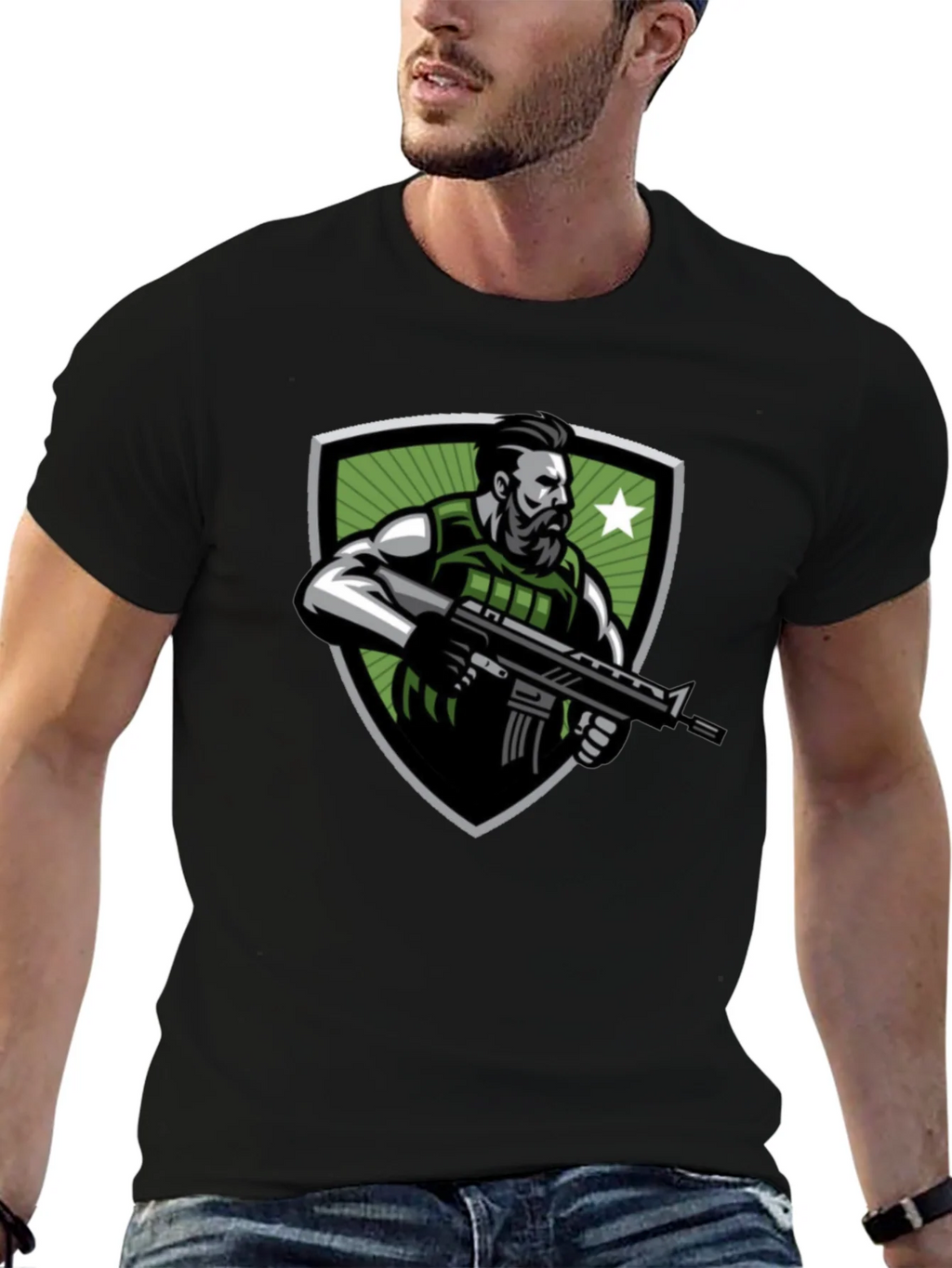 Tactical Soldier Graphic Tee - Black