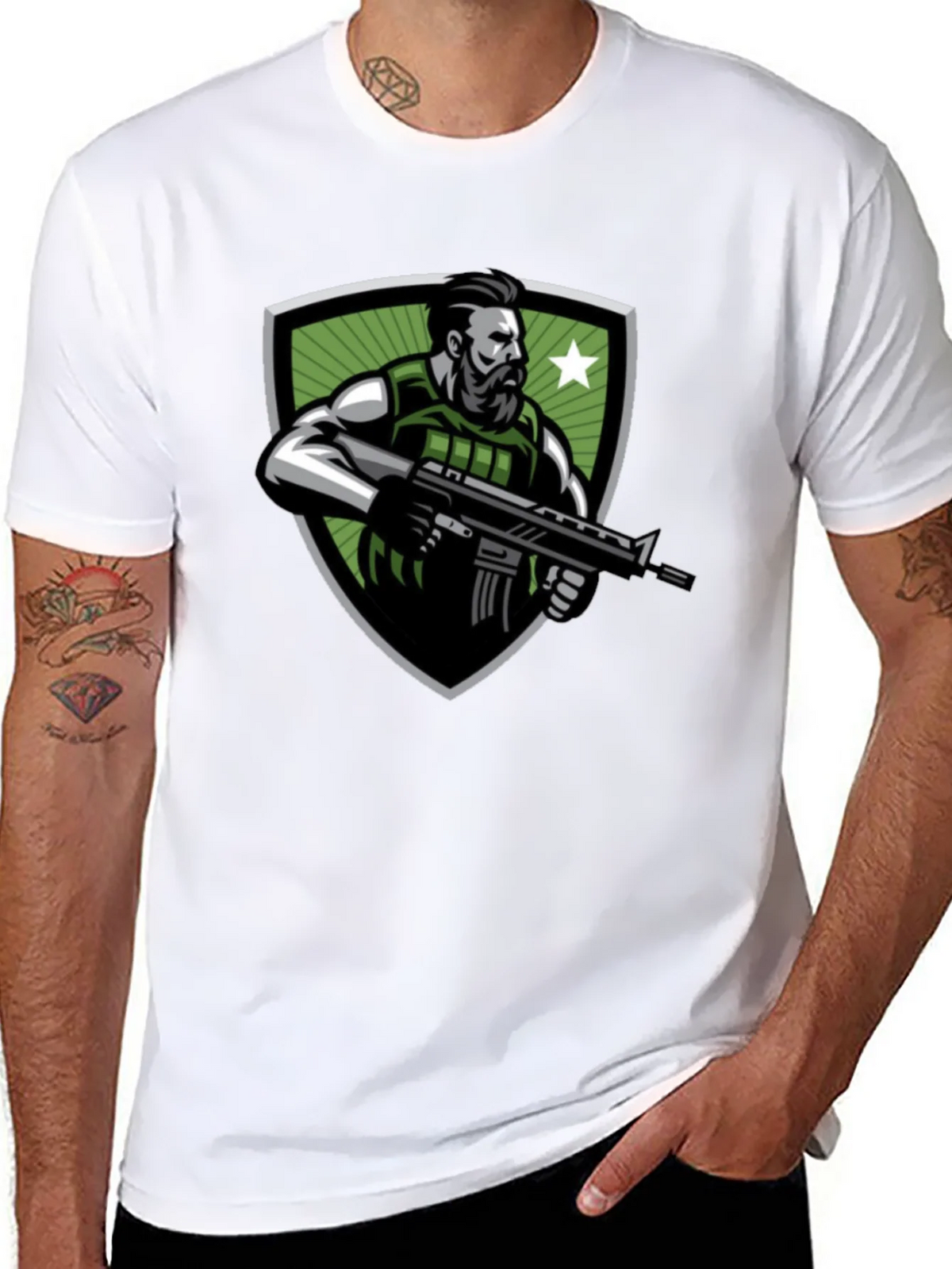 Tactical Soldier Graphic Tee - Black