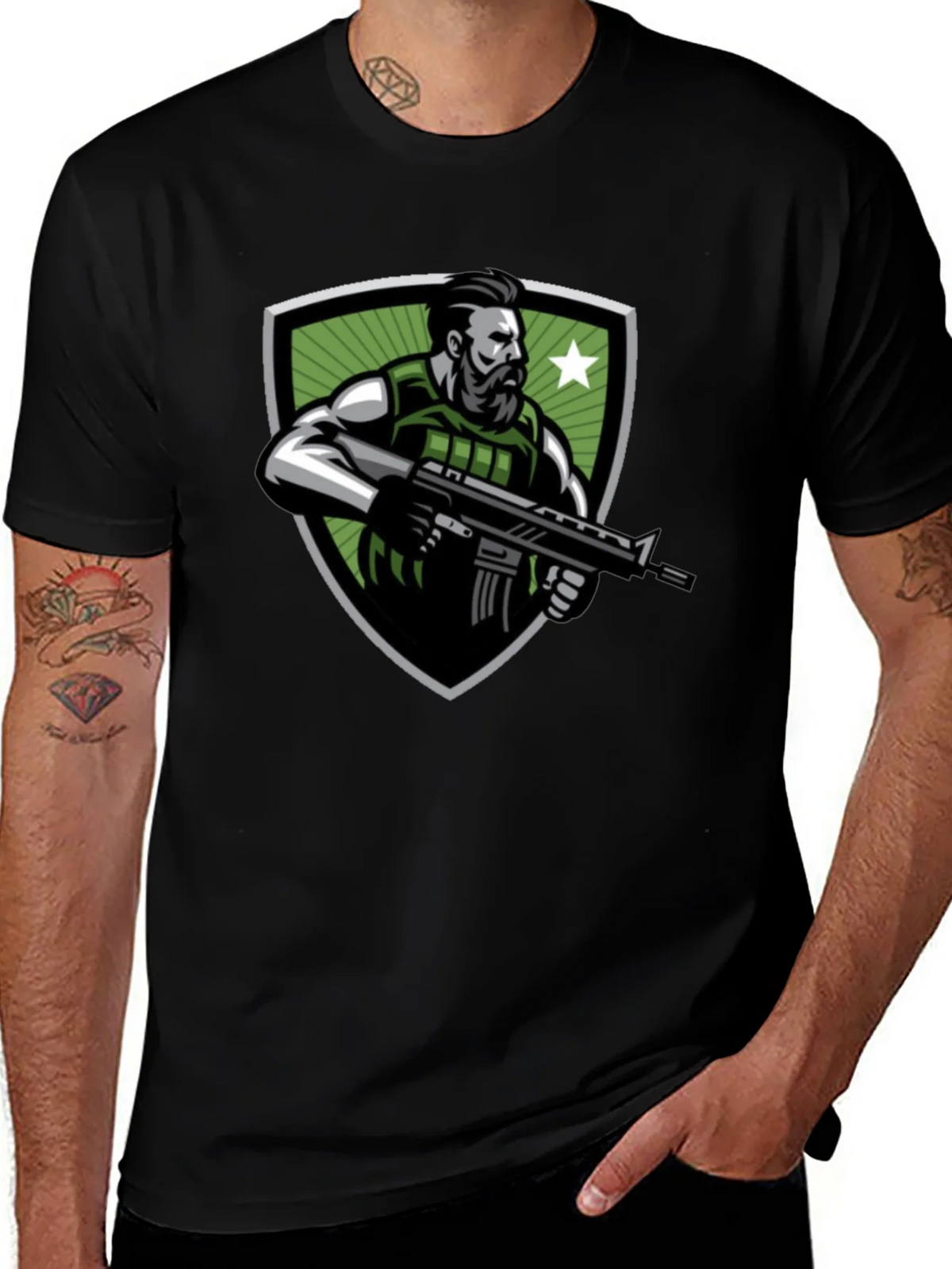 Tactical Soldier Graphic Tee - Black