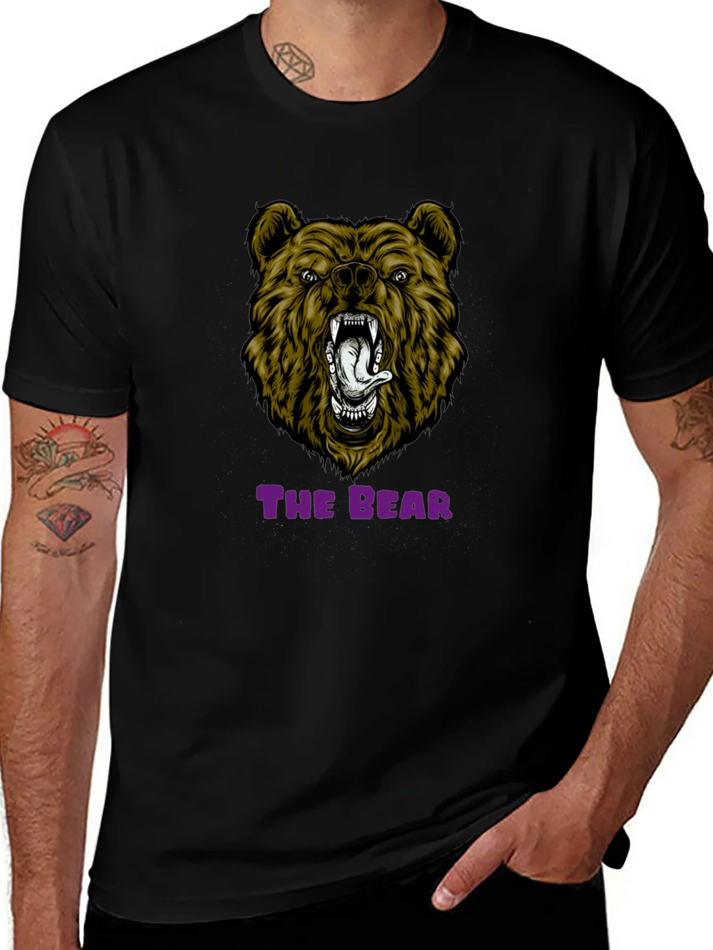 Bear Graphic Print T-Shirt - Mens Black Tee