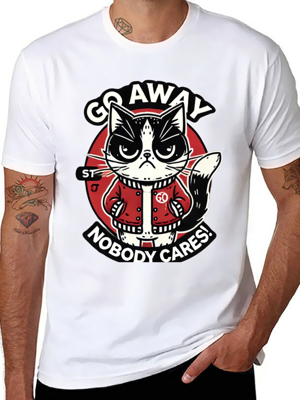 Go Away Cat T-Shirt Funny Graphic Tee