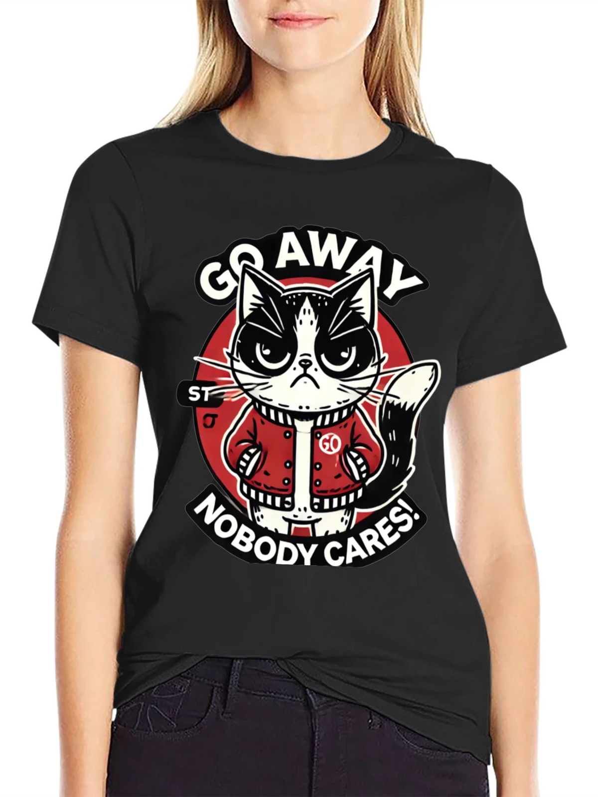 Go Away Cat T-Shirt Funny Graphic Tee