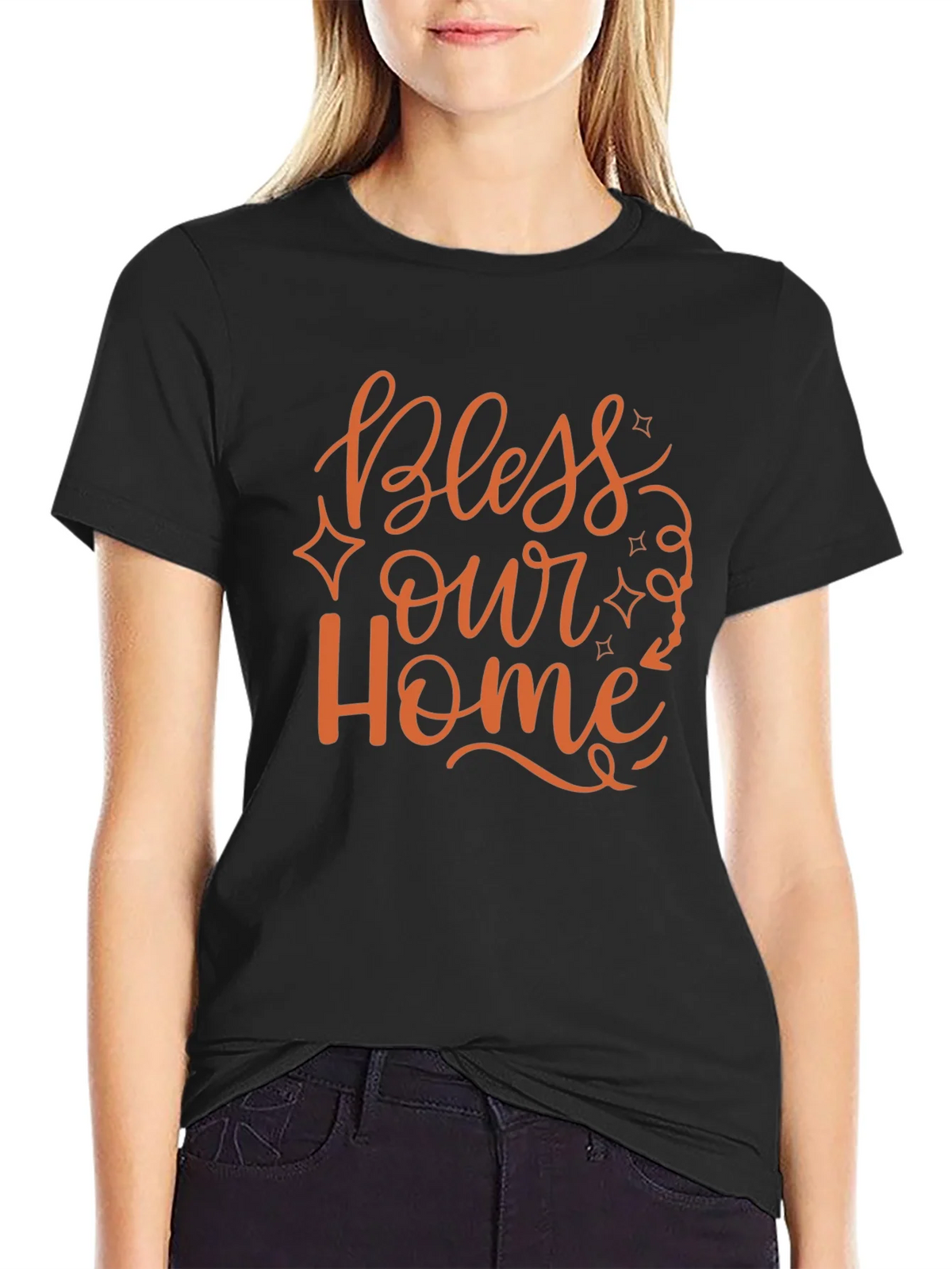 Bless Our Home Graphic Print Black T-Shirt