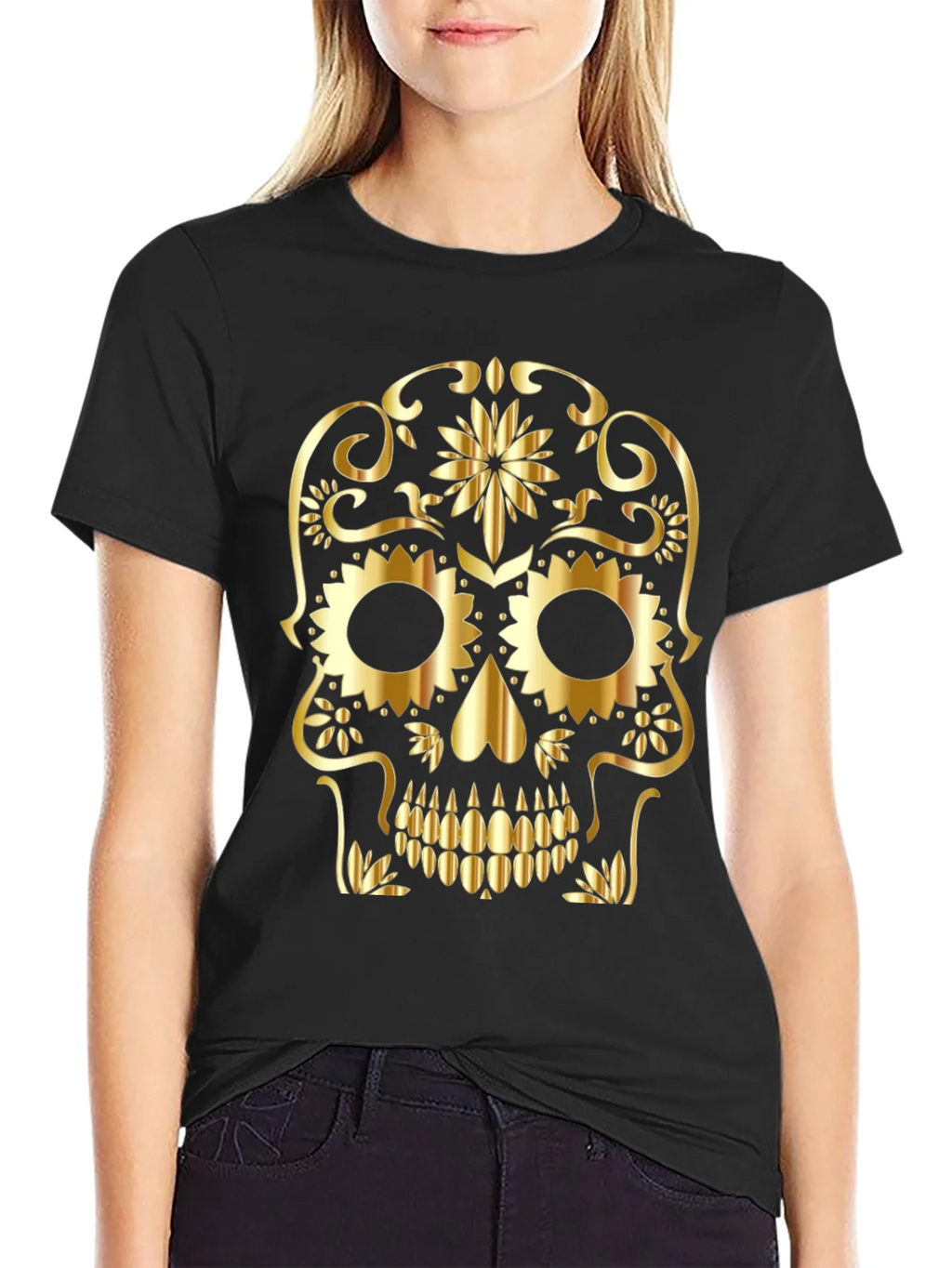 Golden Sugar Skull Graphic Tee