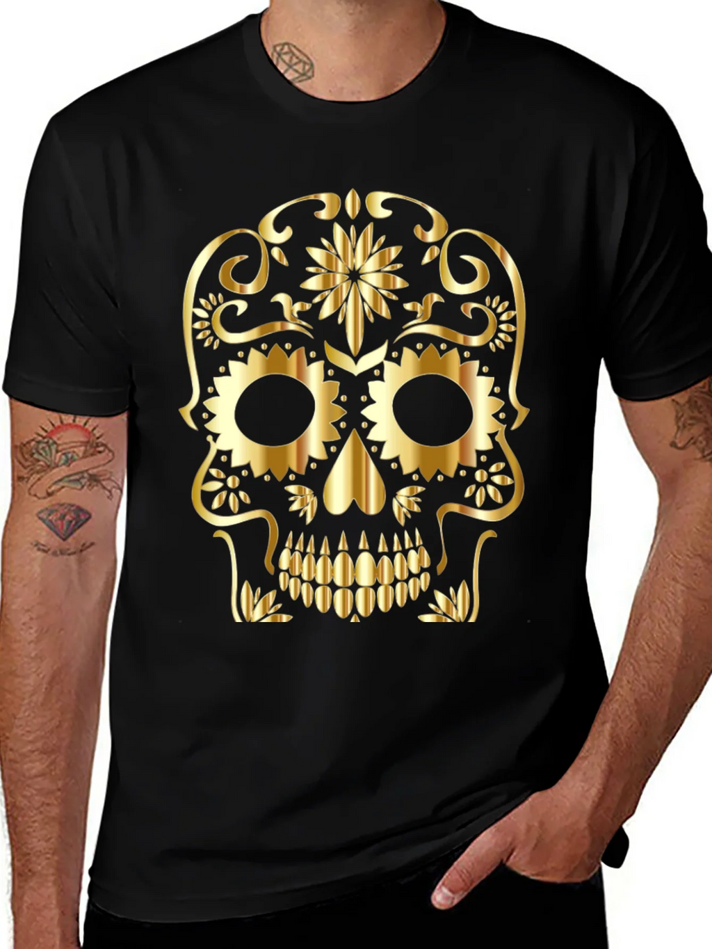 Golden Sugar Skull Graphic Tee