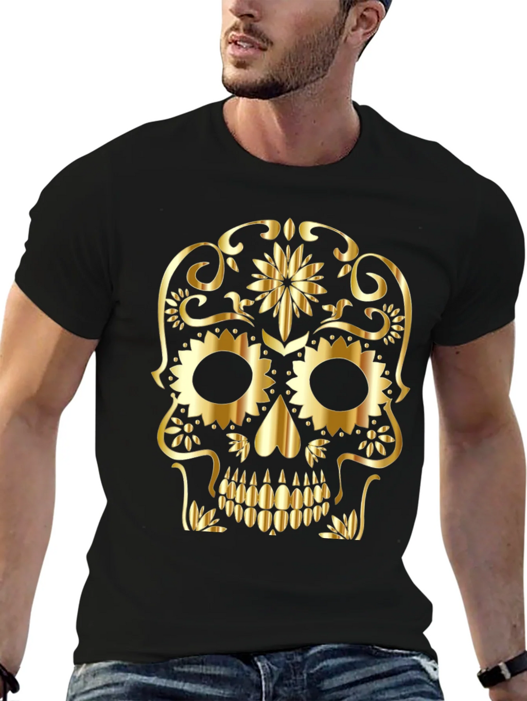 Golden Sugar Skull Graphic Tee