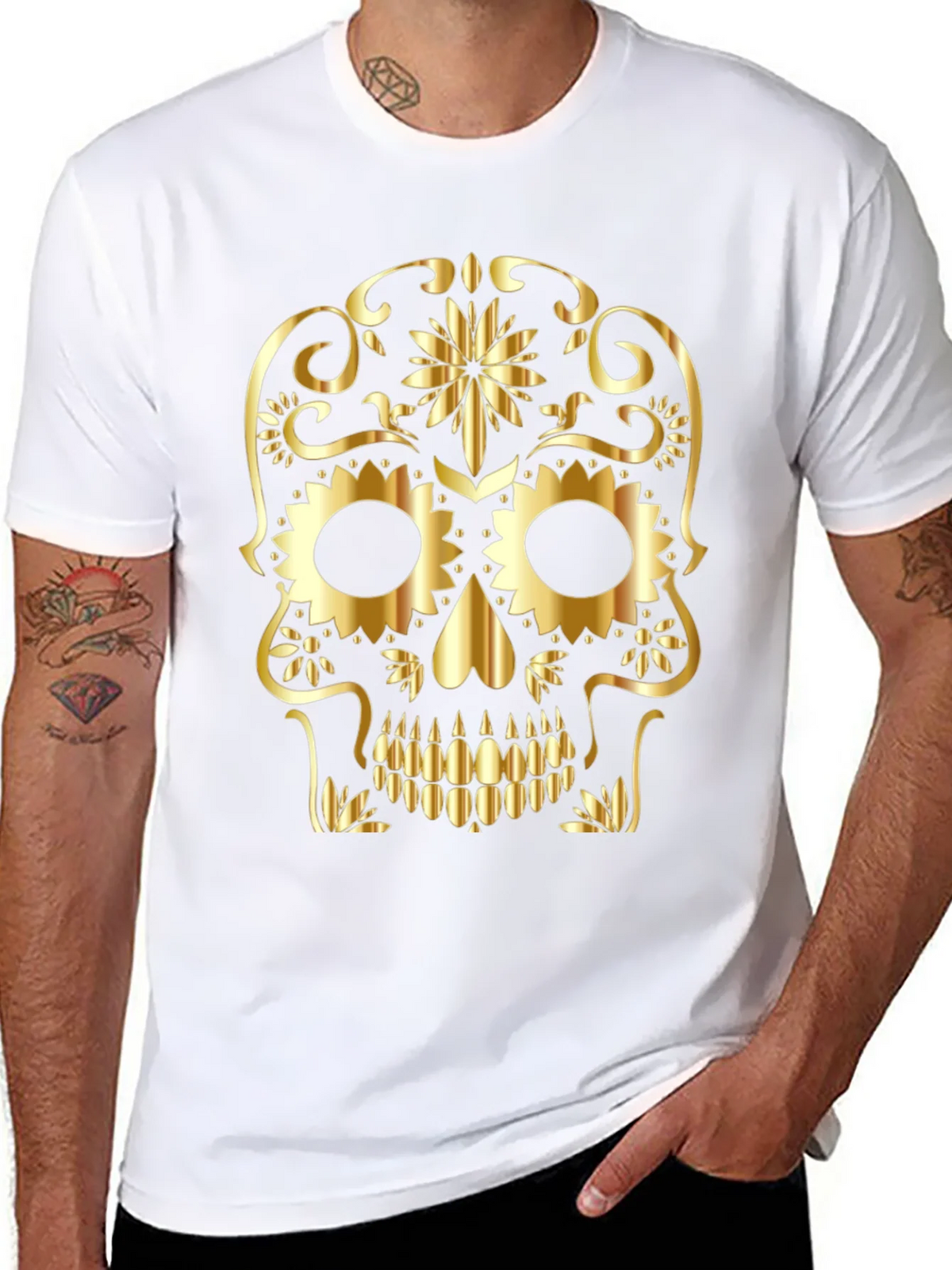 Golden Sugar Skull Graphic Tee