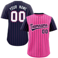 Custom Pink Navy Pinstripe Personalized Raglan Sleeves Authentic Baseball Jersey