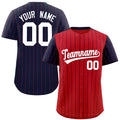 Custom Red Navy Pinstripe Personalized Raglan Sleeves Authentic Baseball Jersey