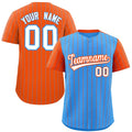 Custom Powder Blue Orange Pinstripe Personalized Raglan Sleeves Authentic Baseball Jersey