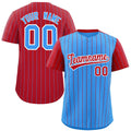 Custom Powder Blue Red Pinstripe Personalized Raglan Sleeves Authentic Baseball Jersey