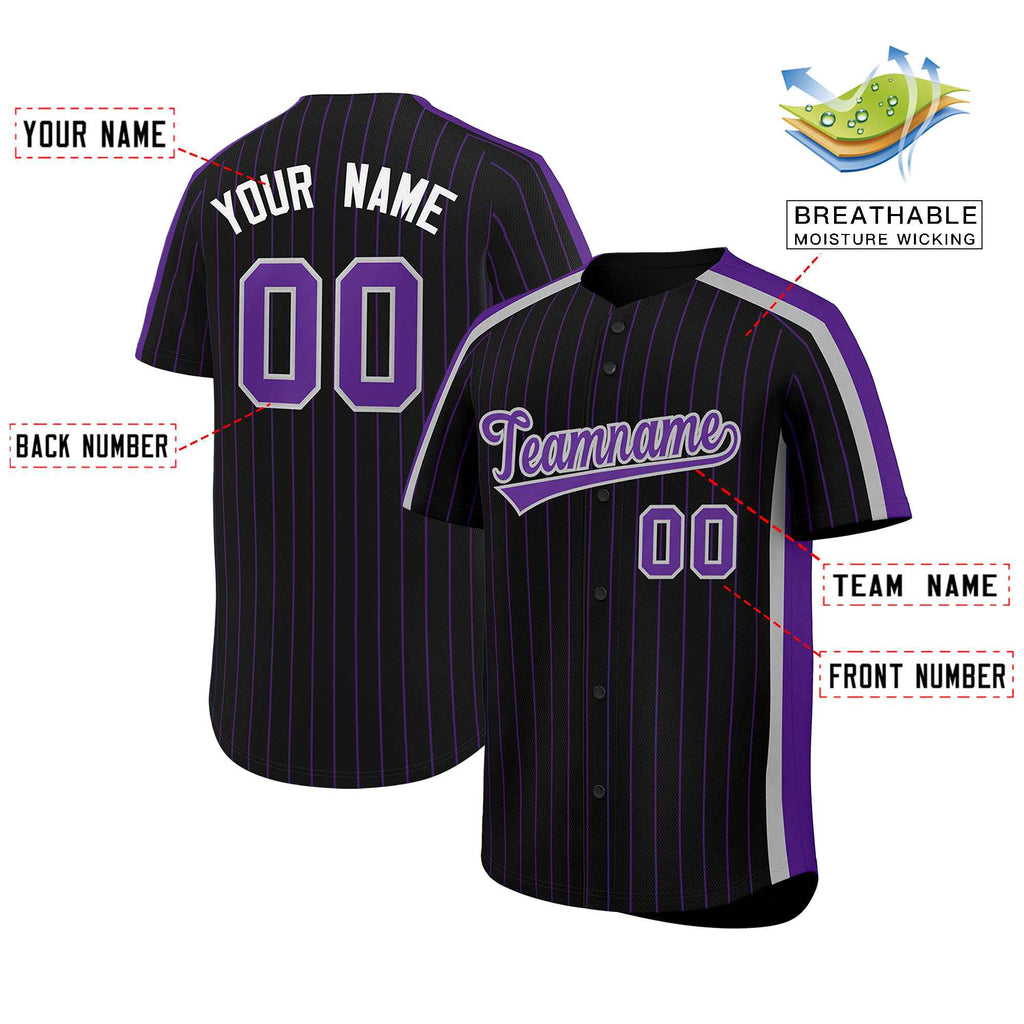 Custom Black Purple Pinstripe Personalized Side Two-tone Authentic Baseball Jersey