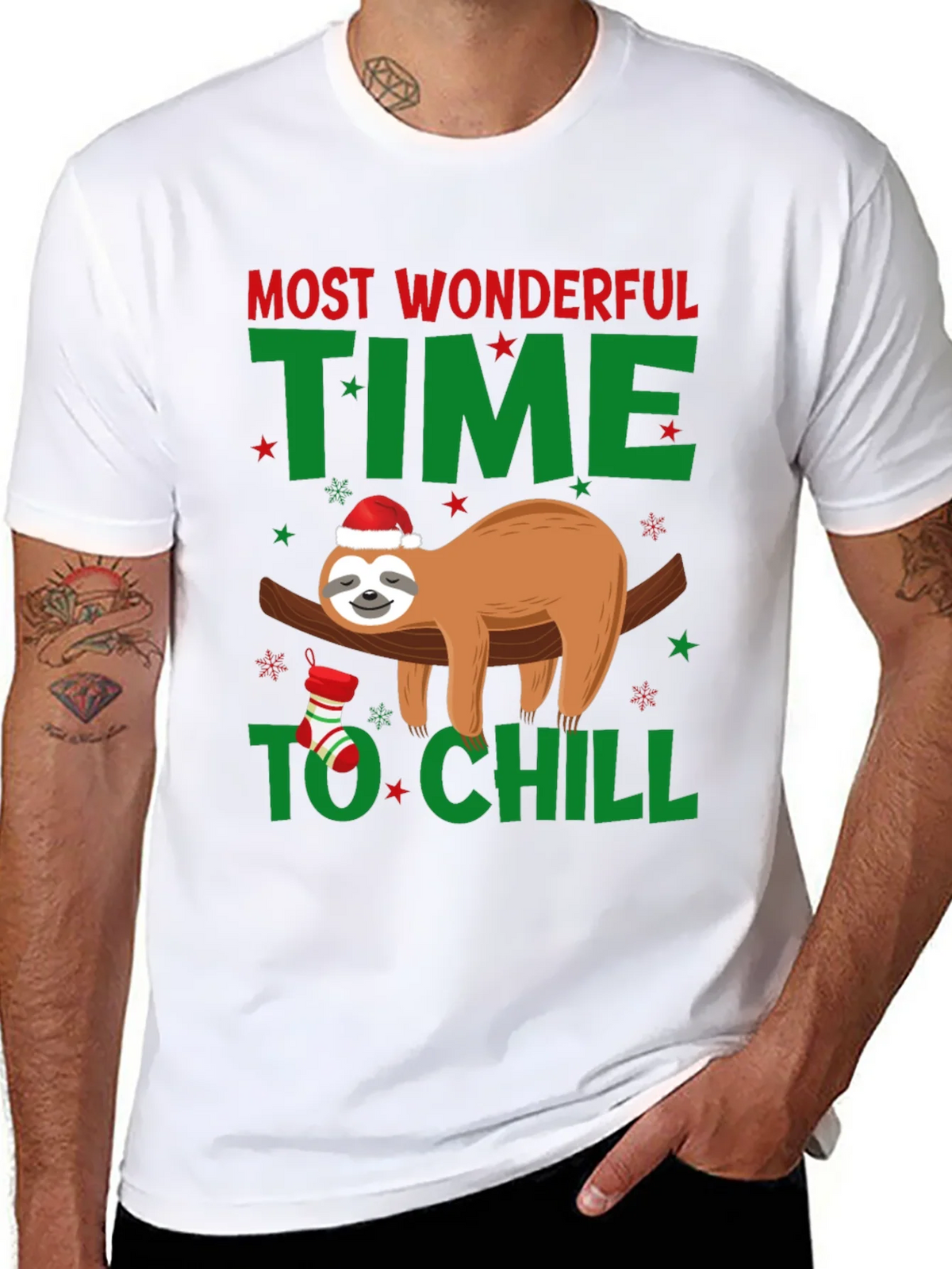 Festive Sloth T-Shirt: Most Wonderful Time to Chill