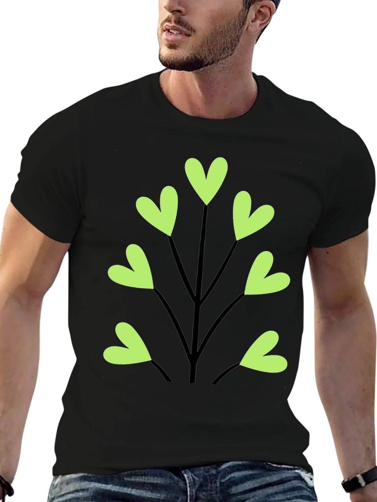 Heart Leaf Tee - Black Cotton T-Shirt