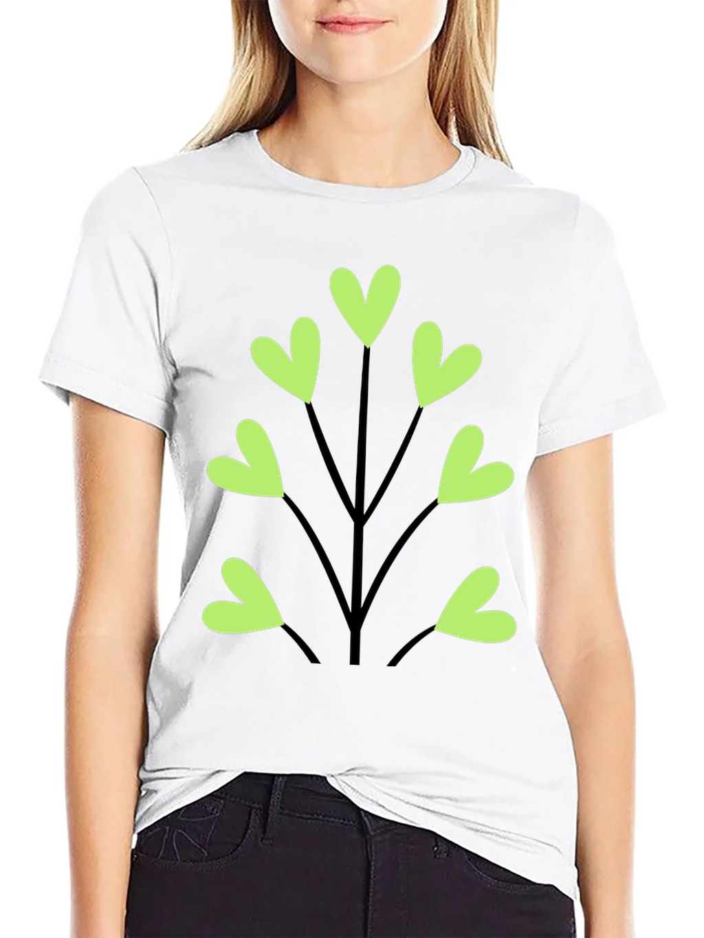 Heart Leaf Tee - Black Cotton T-Shirt