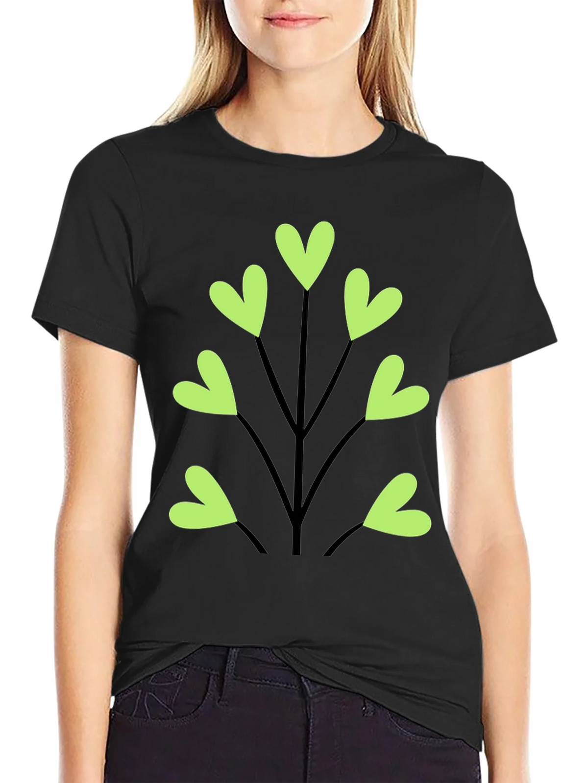Heart Leaf Tee - Black Cotton T-Shirt