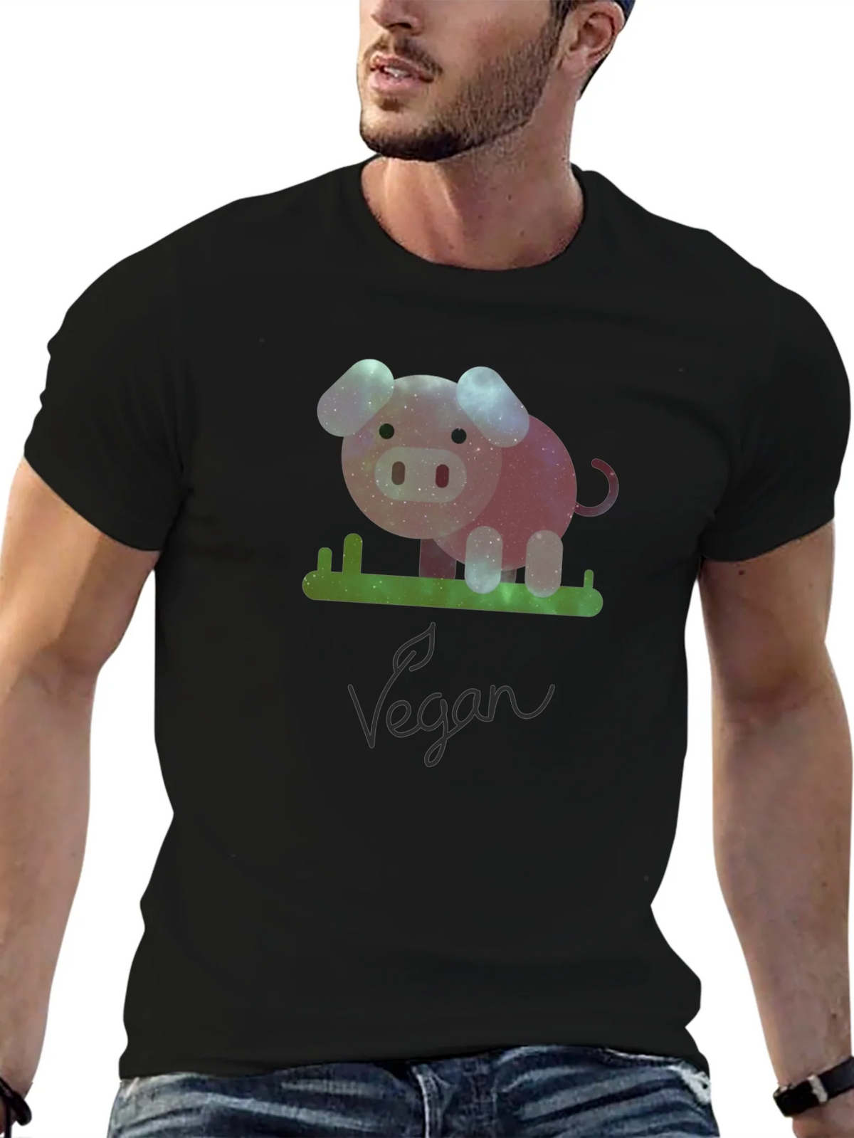Vegan Galaxy Pig Graphic T-Shirt