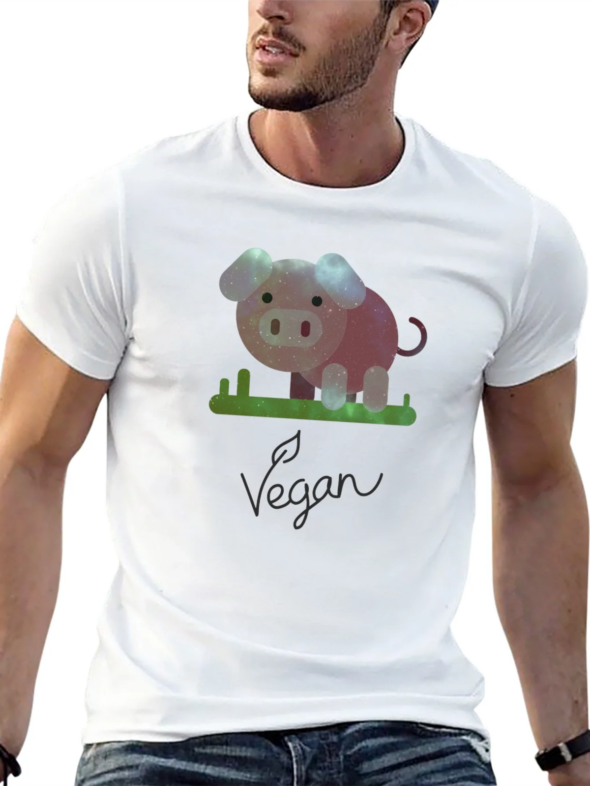 Vegan Galaxy Pig Graphic T-Shirt