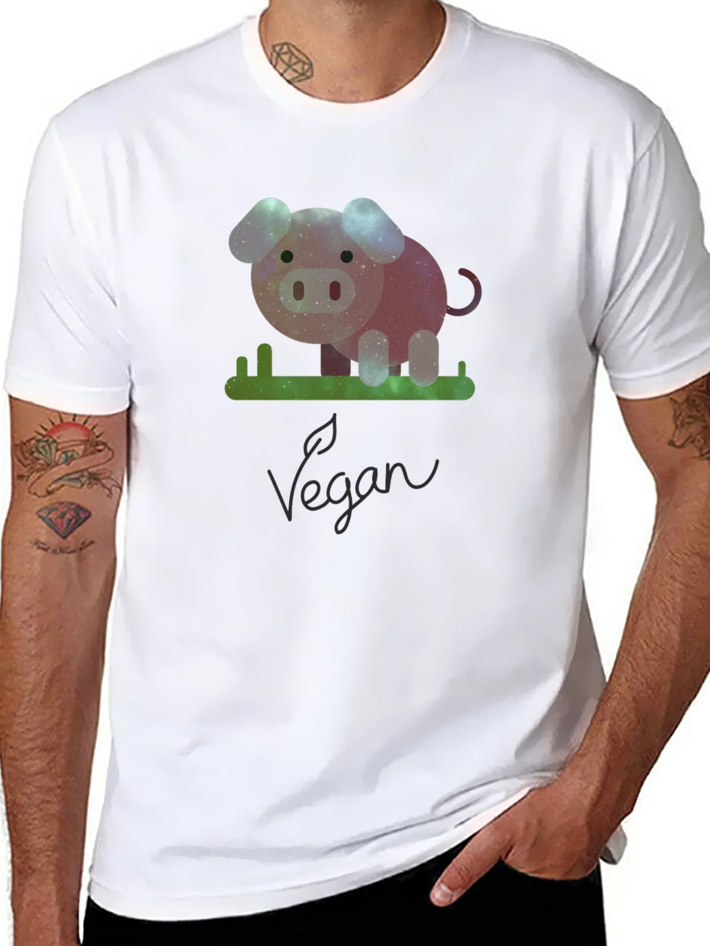 Vegan Galaxy Pig Graphic T-Shirt