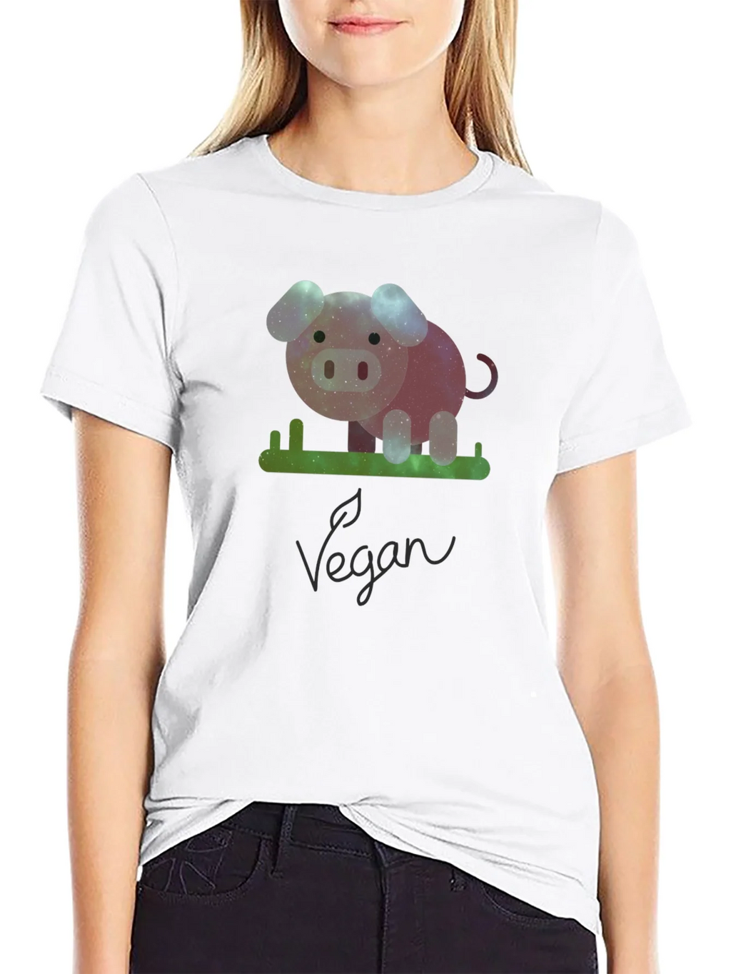 Vegan Galaxy Pig Graphic T-Shirt