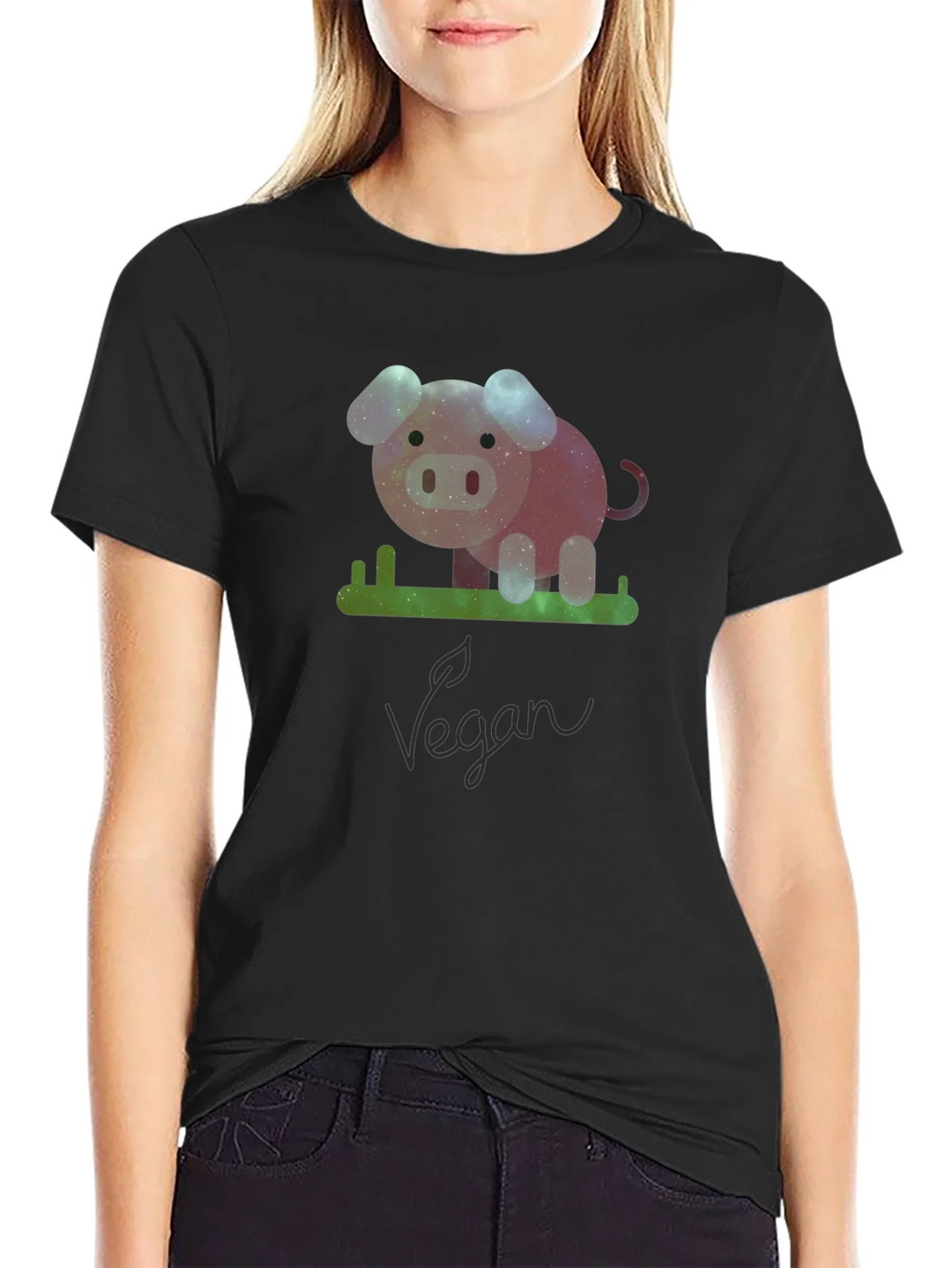Vegan Galaxy Pig Graphic T-Shirt