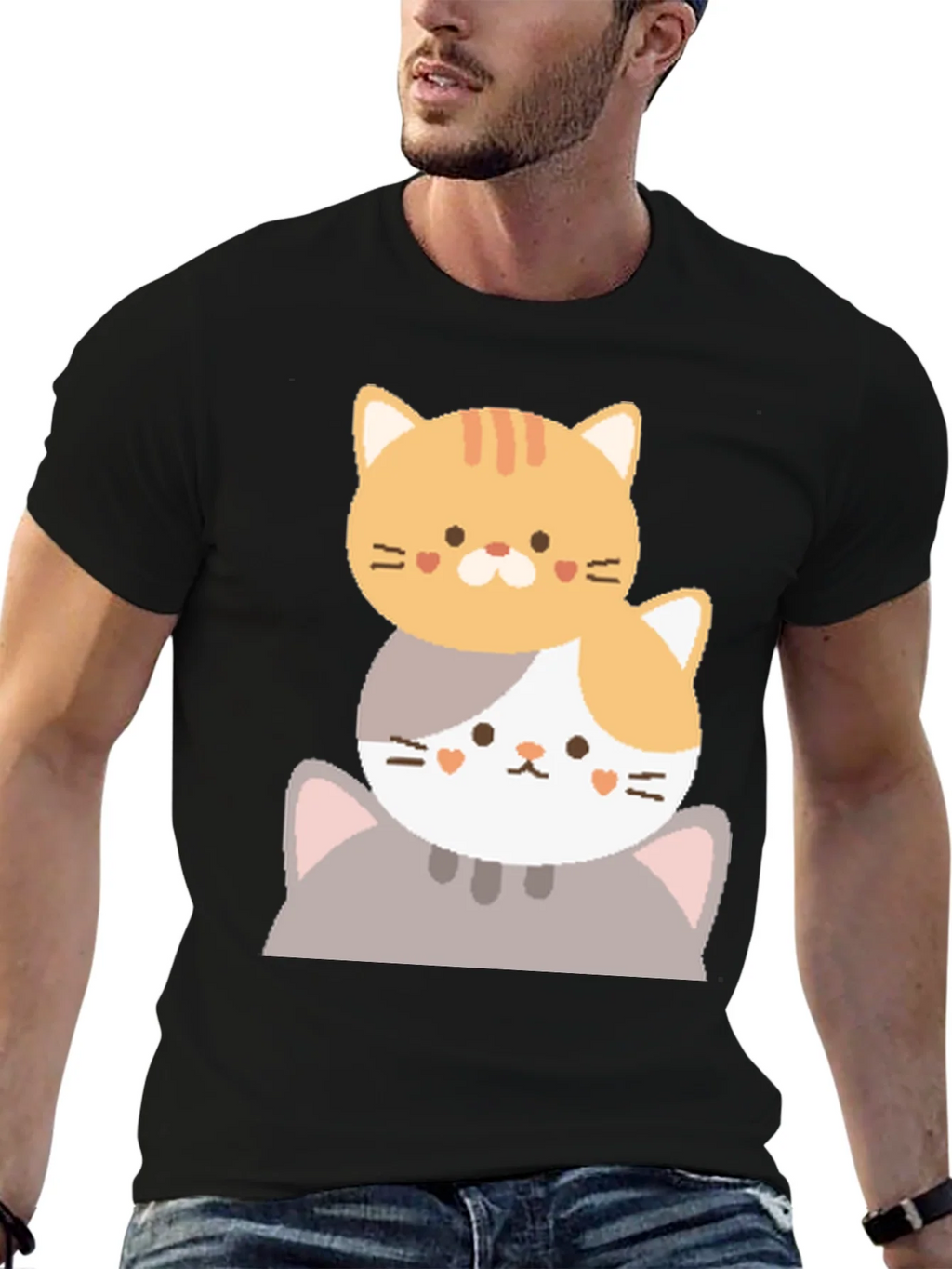 Cute Stacked Cats Graphic T-Shirt