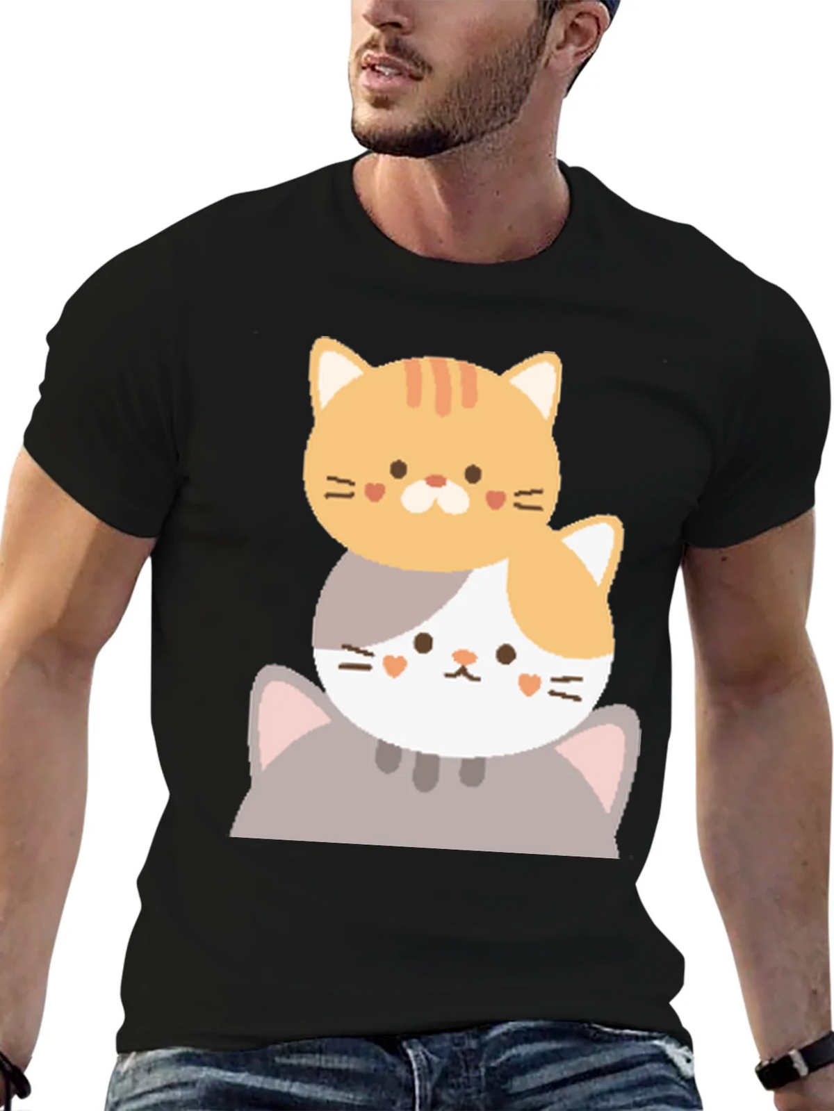 Cute Stacked Cats Graphic T-Shirt