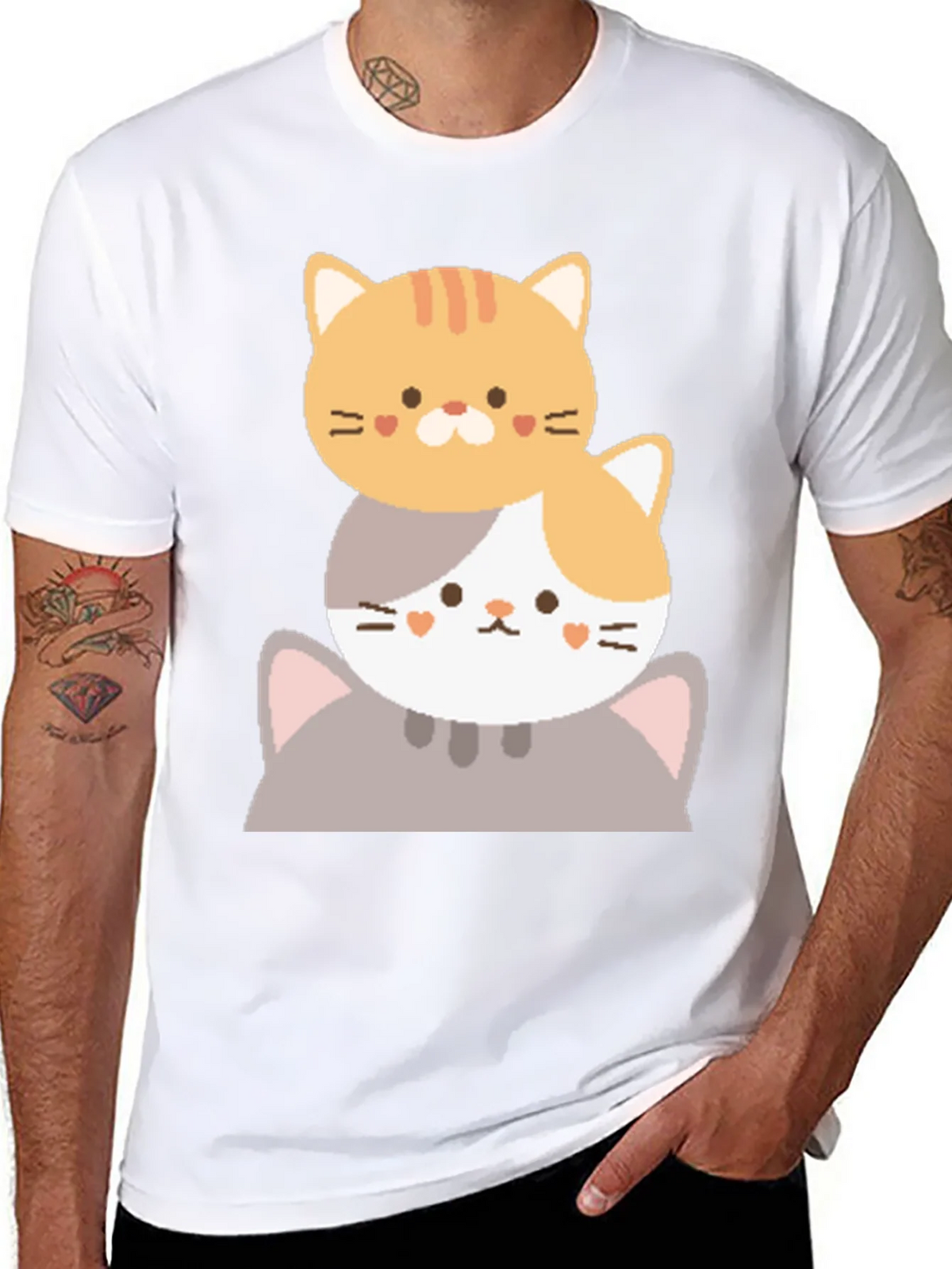 Cute Stacked Cats Graphic T-Shirt