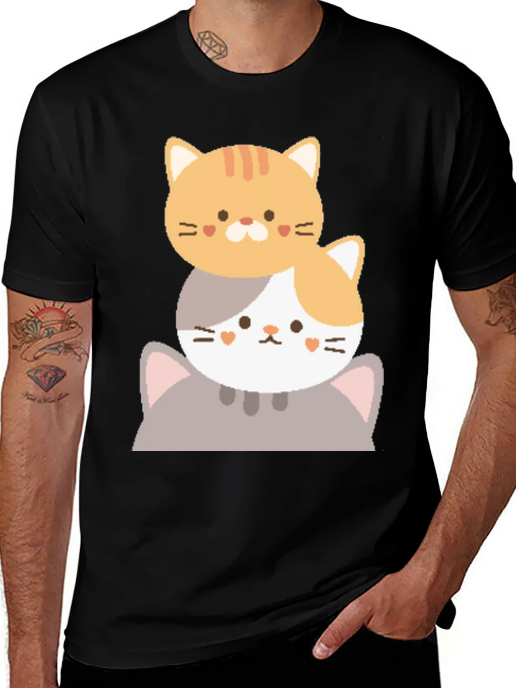 Cute Stacked Cats Graphic T-Shirt