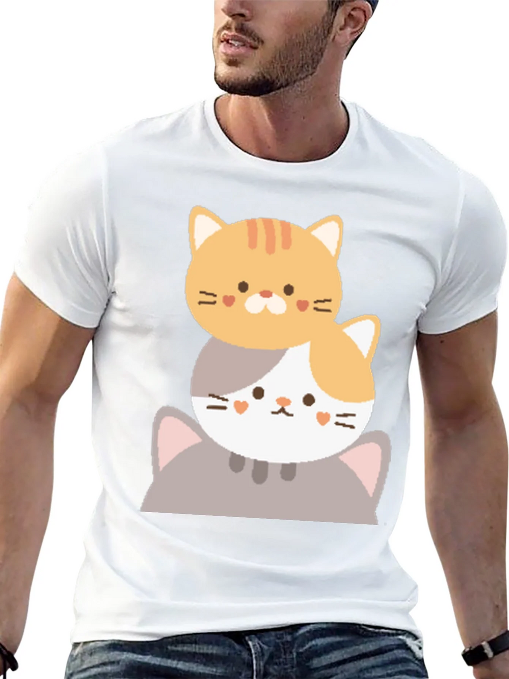 Cute Stacked Cats Graphic T-Shirt