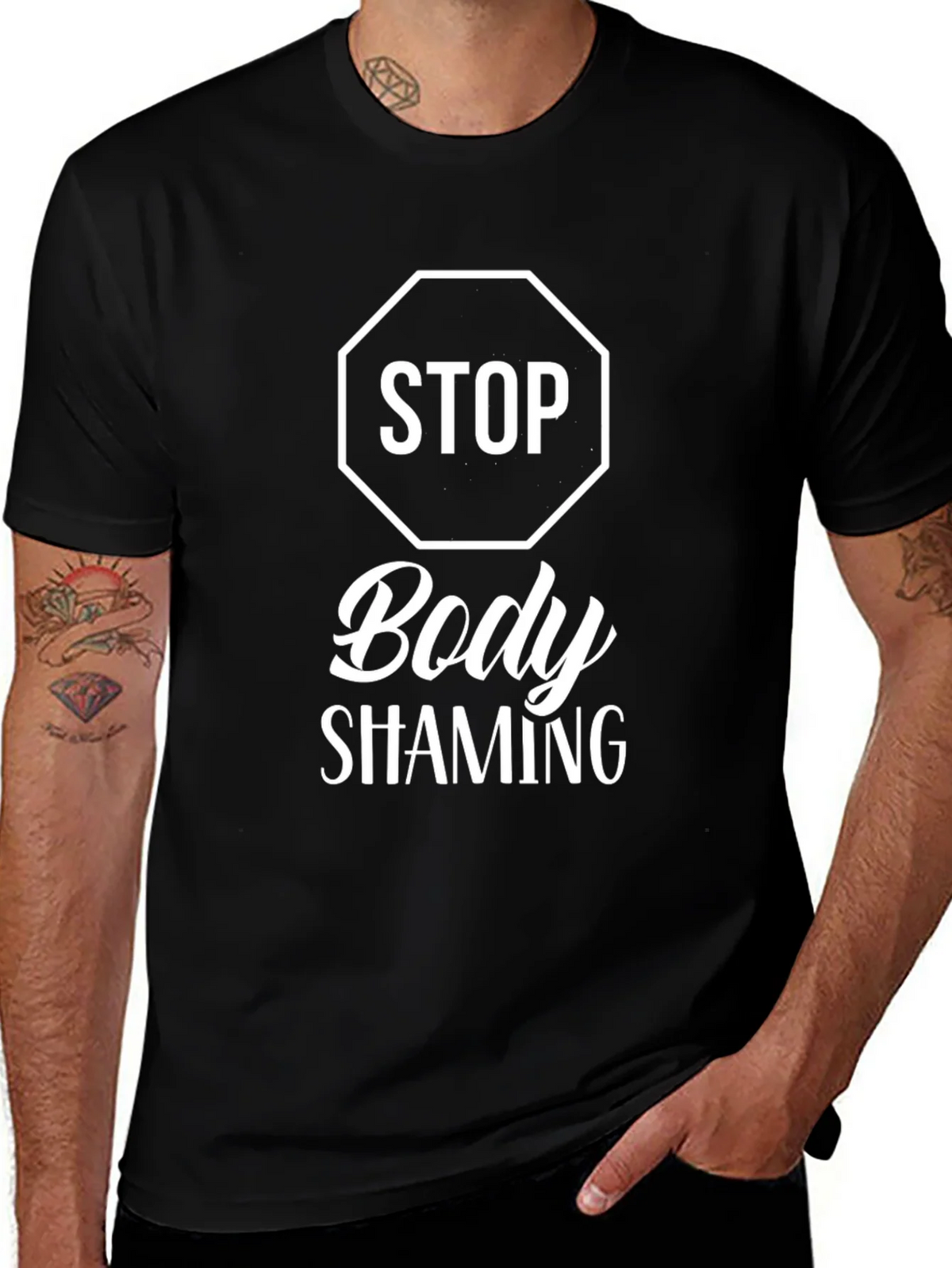 Stop Body Shaming Graphic T-Shirt - Black