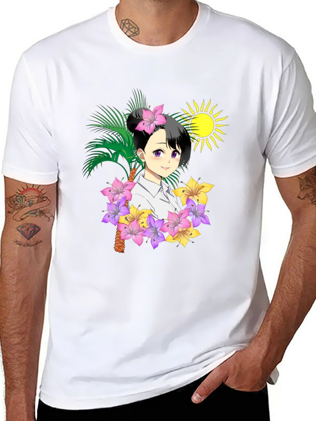 Anime Girl Hawaiian Shirt Black T-Shirt