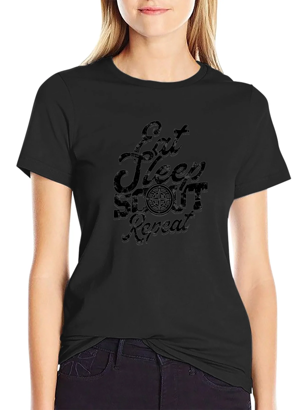 Eat Sleep Scout Repeat Black Graphic Tee