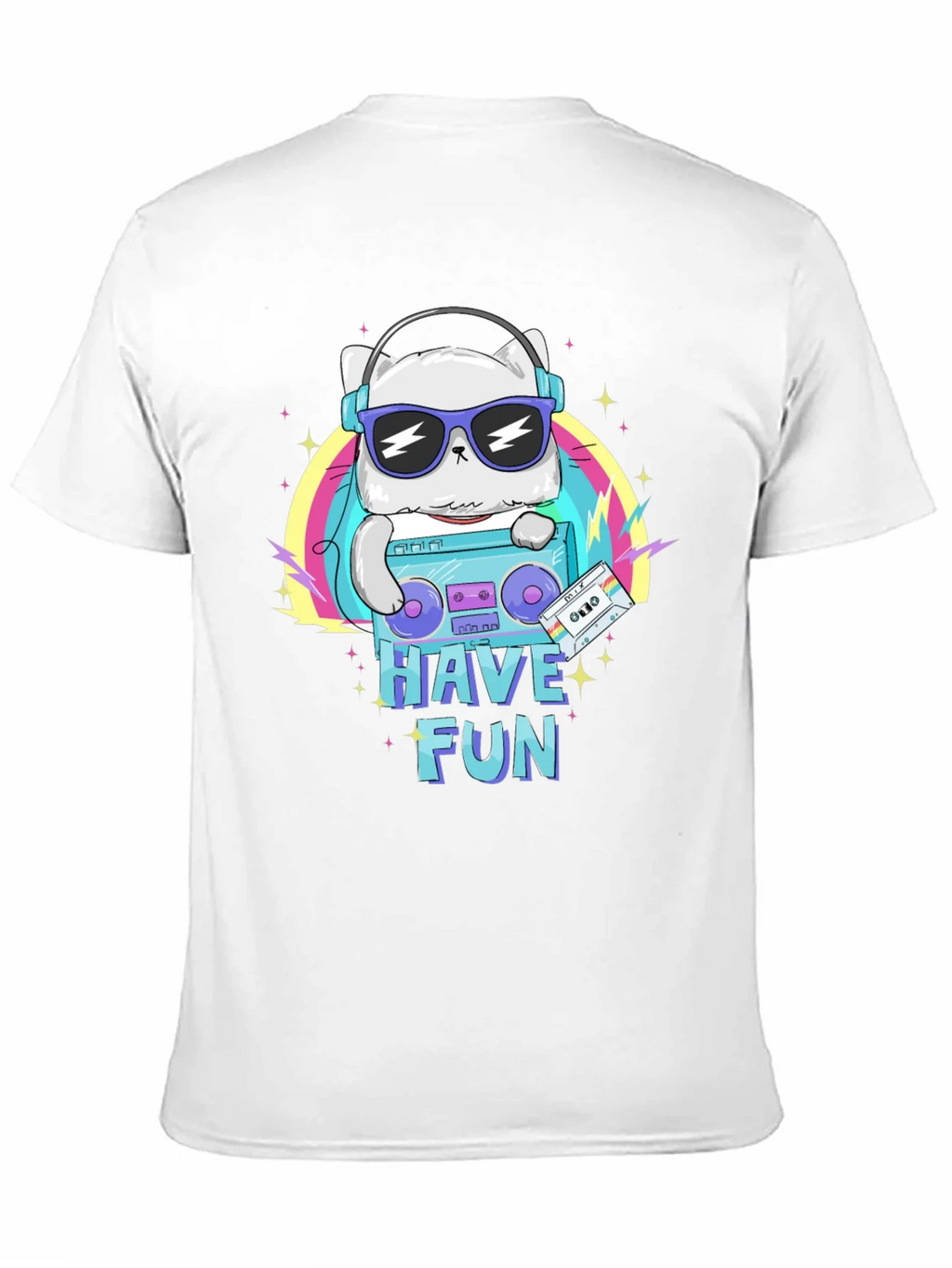 Cool Cat Boombox Graphic T-Shirt - Black Cotton Tee