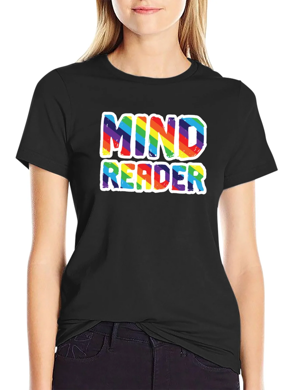 Mind Reader Rainbow Graphic Tee - Black Cotton T-Shirt