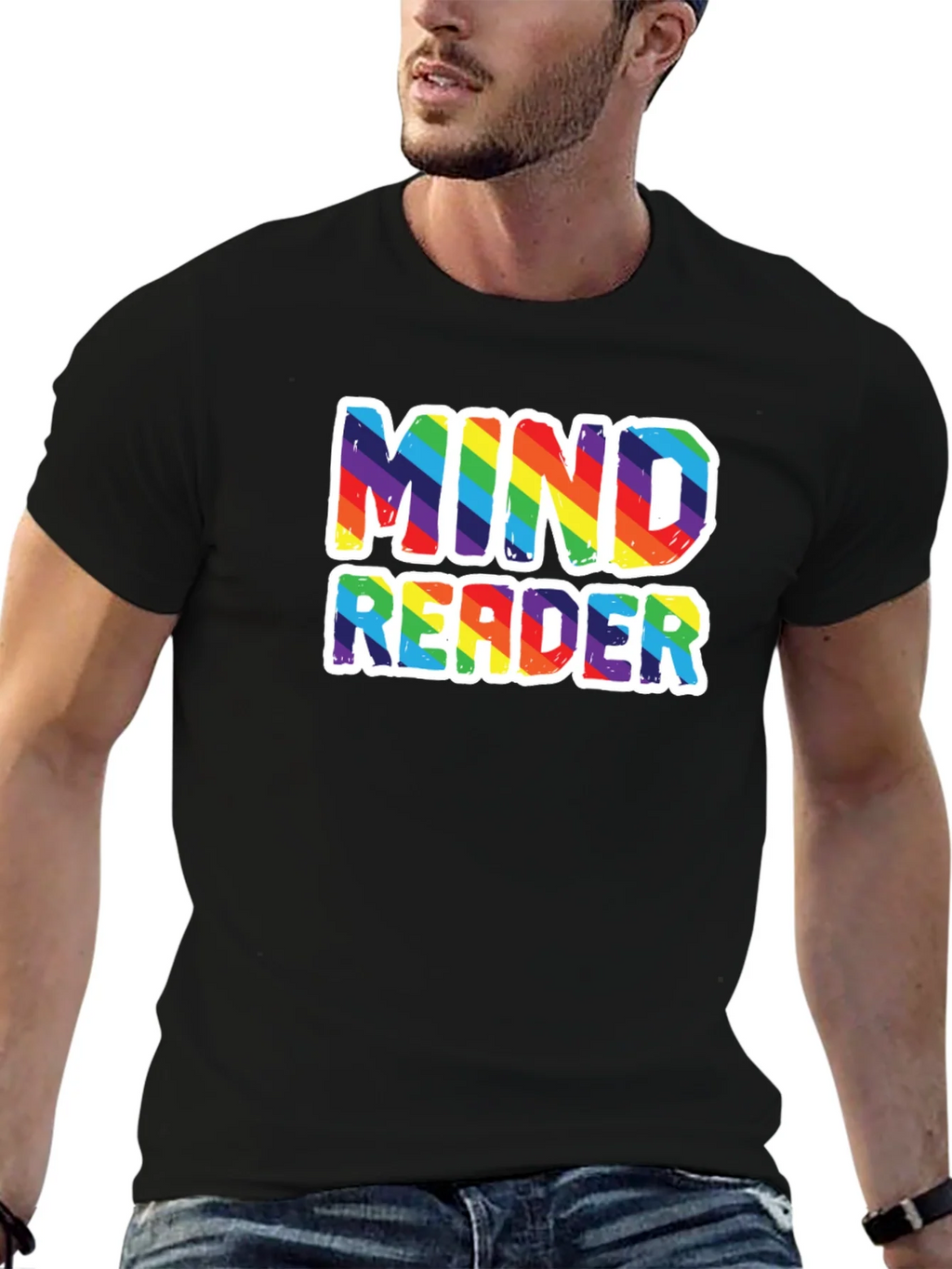 Mind Reader Rainbow Graphic Tee - Black Cotton T-Shirt