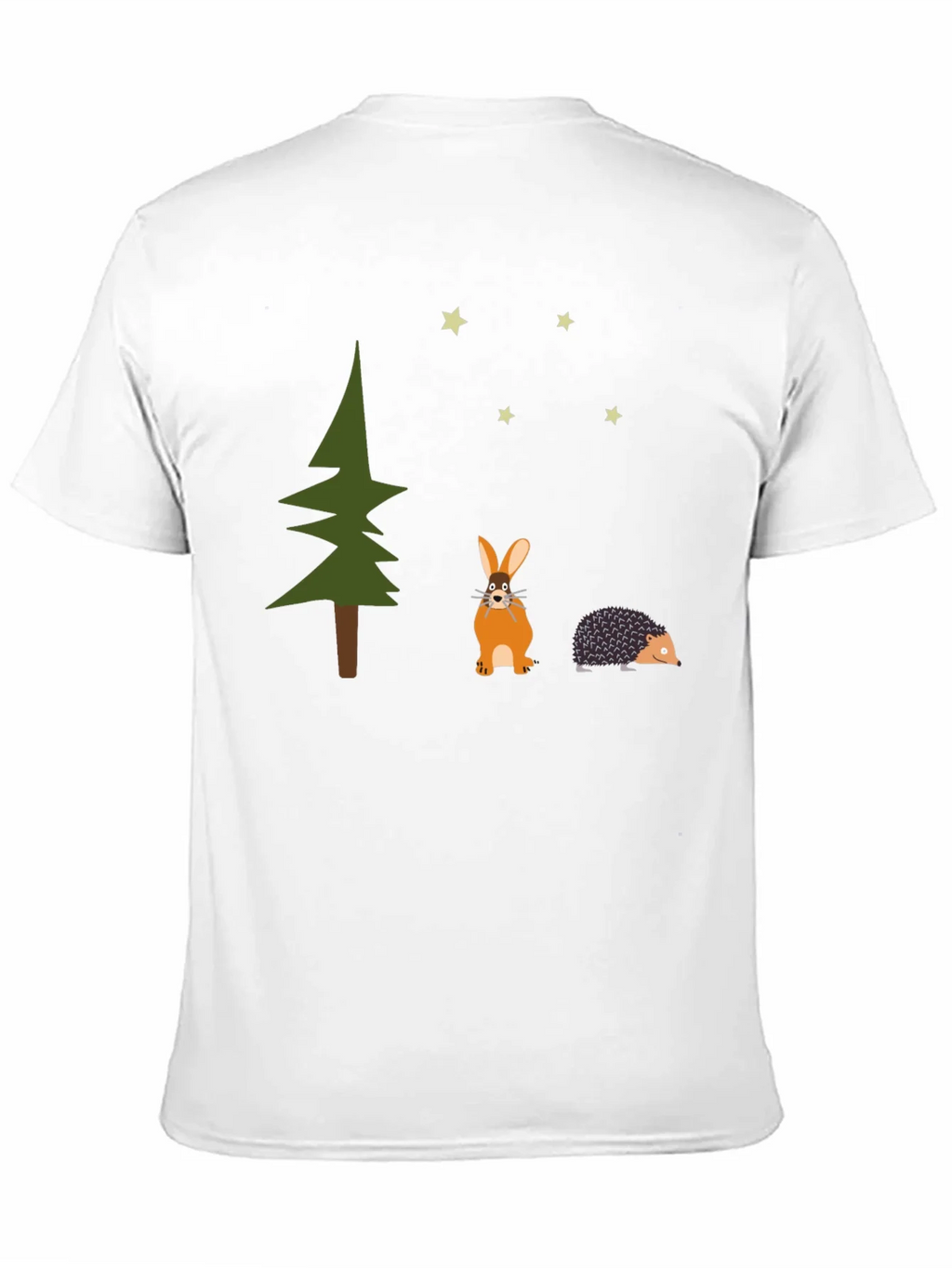 Whimsical Forest Tee: Rabbit Hedgehog and Stars