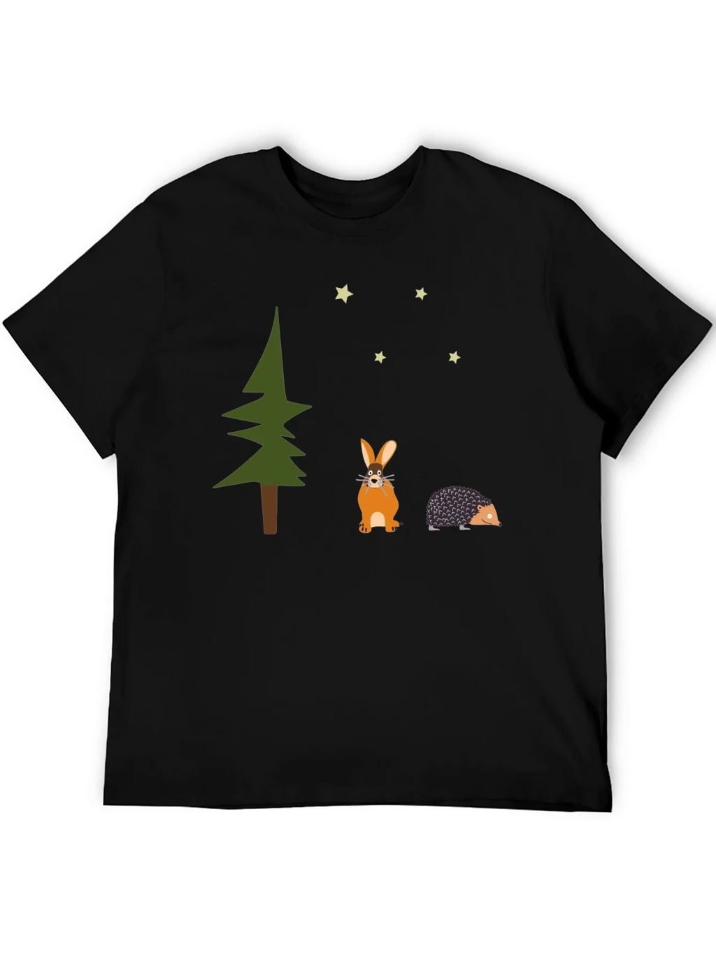 Whimsical Forest Tee: Rabbit Hedgehog and Stars