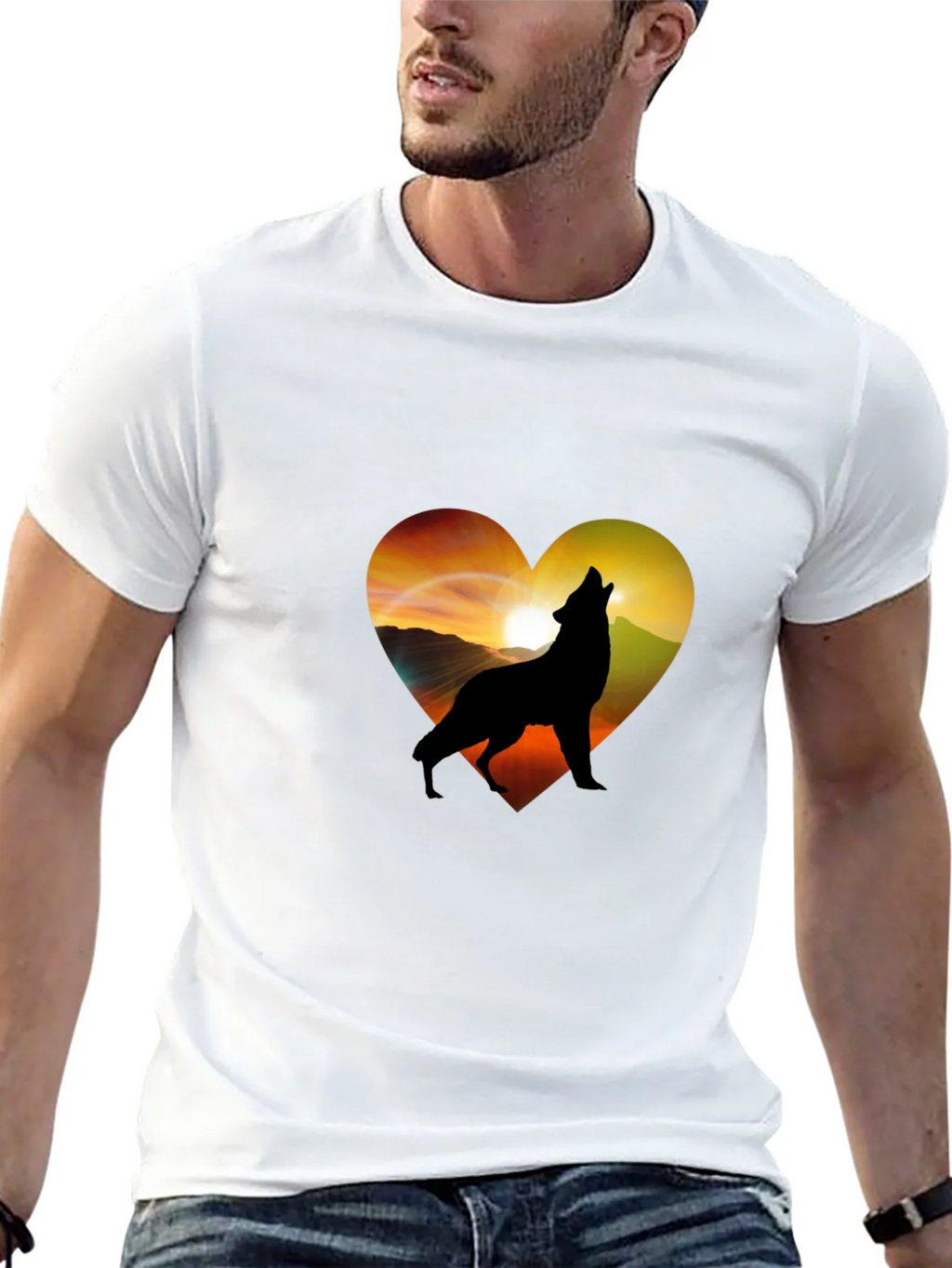 Wolf Heart Graphic T-Shirt - Mens Black Tee