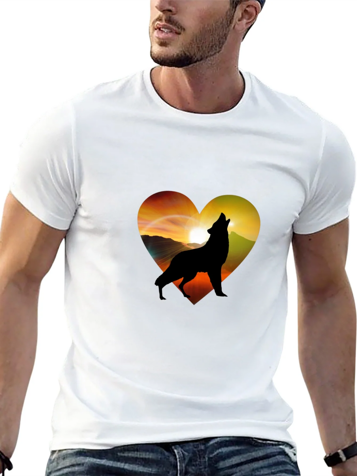 Wolf Heart Graphic T-Shirt - Mens Black Tee