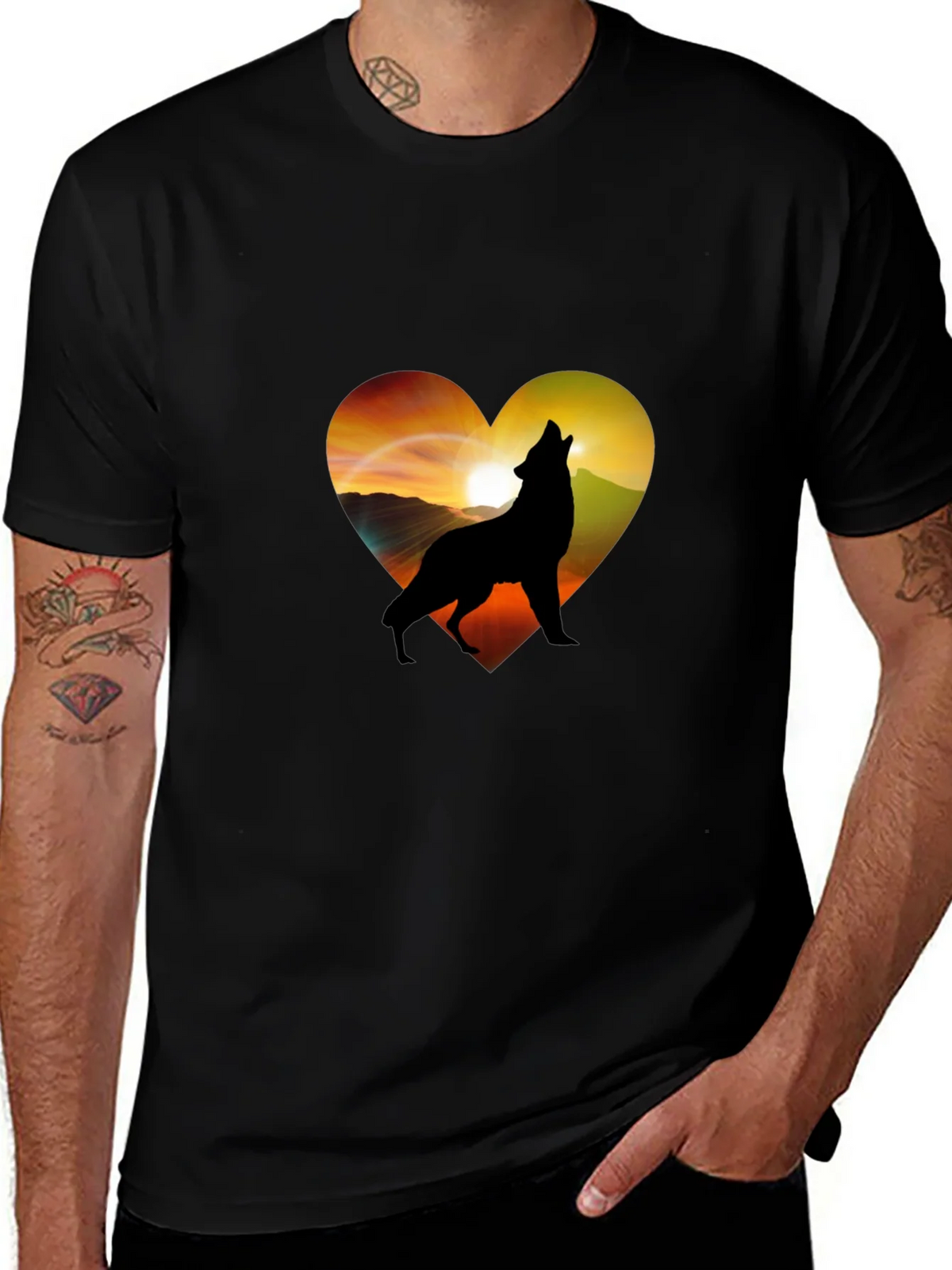 Wolf Heart Graphic T-Shirt - Mens Black Tee