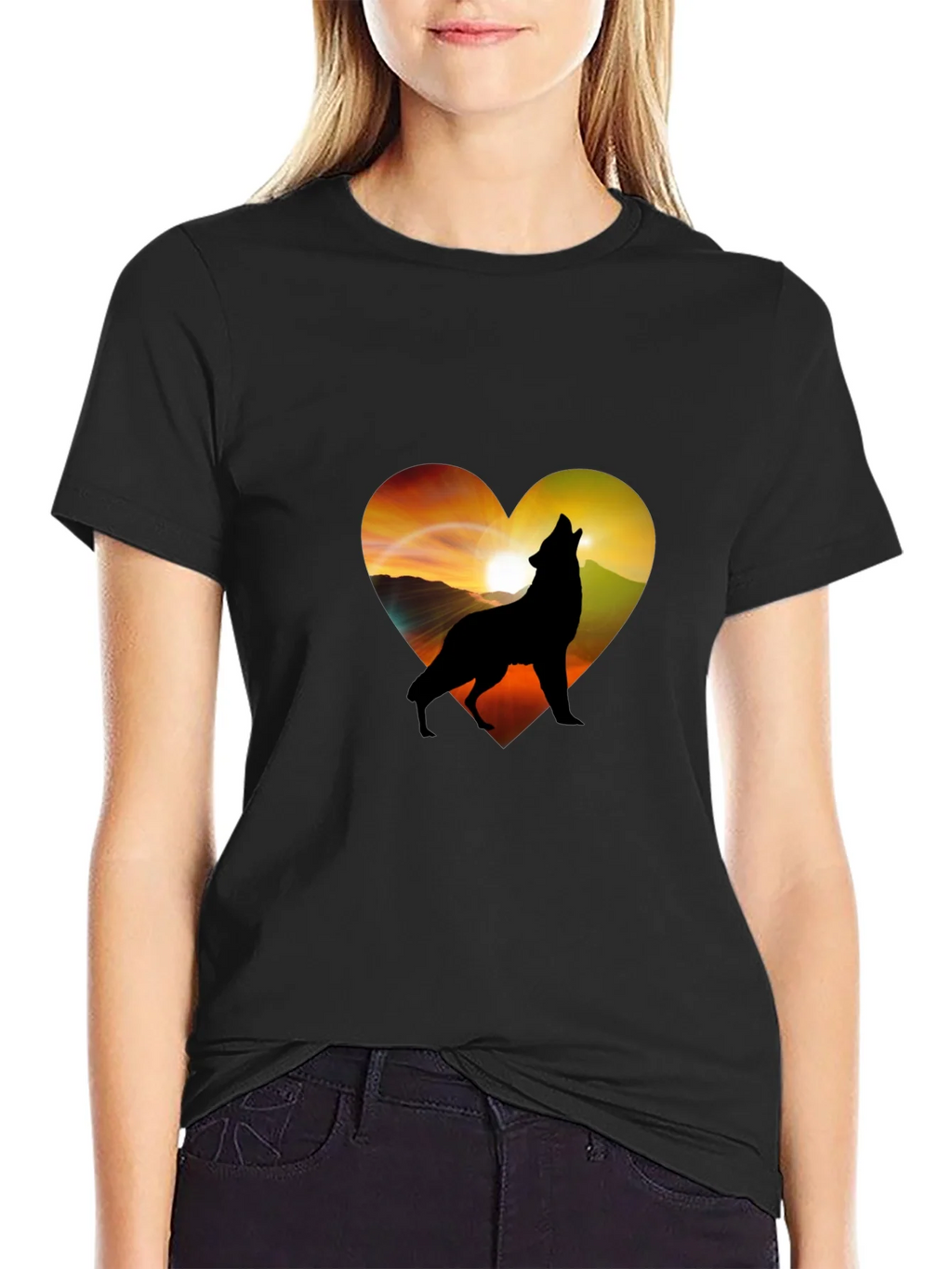 Wolf Heart Graphic T-Shirt - Mens Black Tee