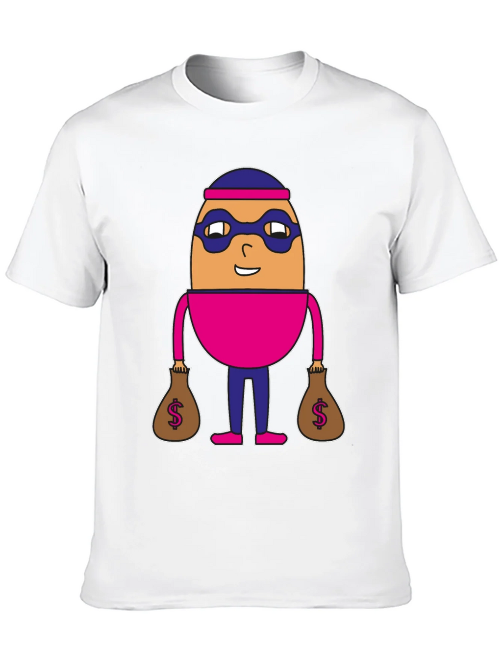 Funny Cartoon Burglar Black T-Shirt
